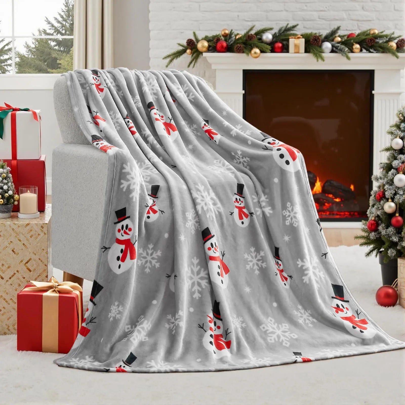 Soft flannel and plush polyester Christmas blanket in multiple sizes and colours.