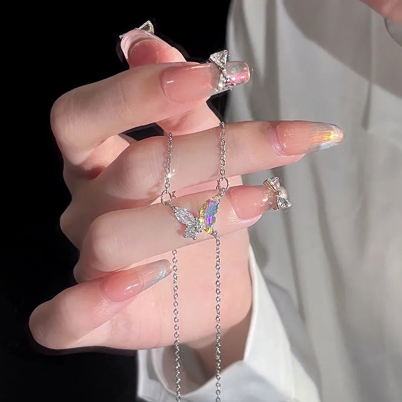 Colourful butterfly pendant necklace on alloy cross chain for women