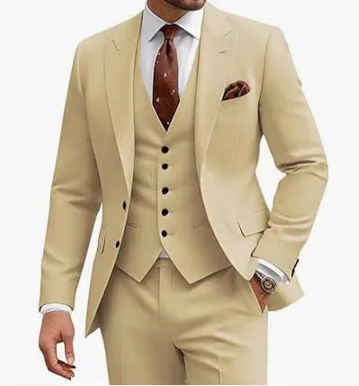Men's slim fit three-piece suit in acetate fibre blend available in nine colours with Asian sizing