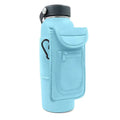 Cloth sports bottle cover with magnetic closure in rose red colour, shown on a large fitness kettle.