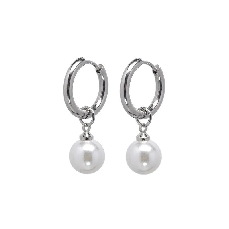 Pearl geometric drop earrings with titanium steel posts and alloy construction in hip-hop inspired design