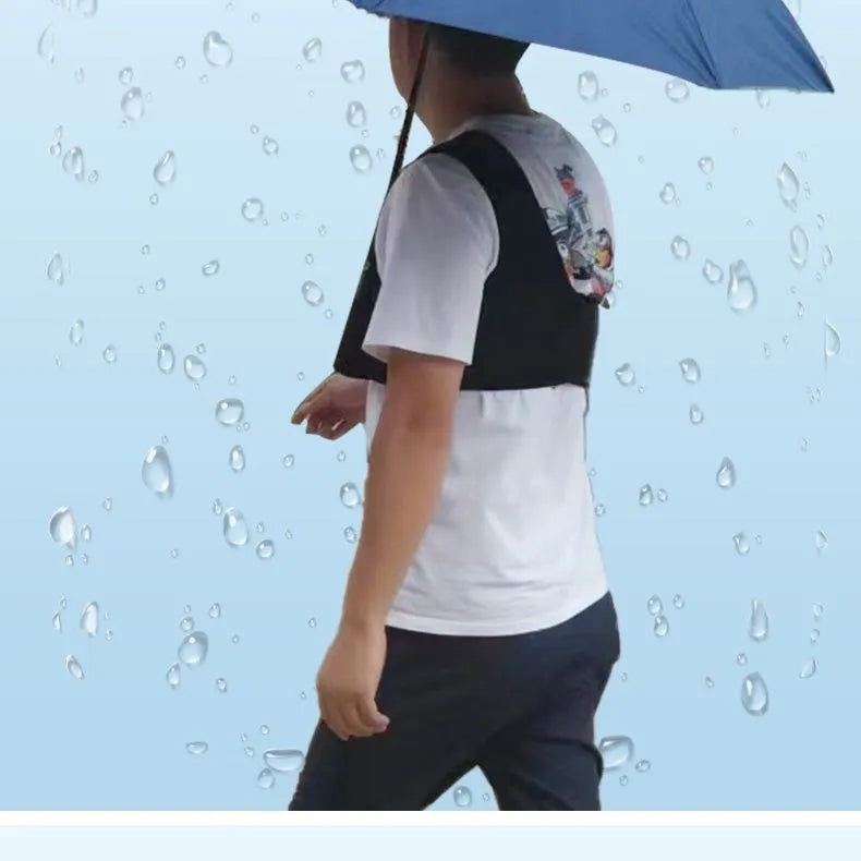 Black portable umbrella holder with shoulder strap for hands-free carrying