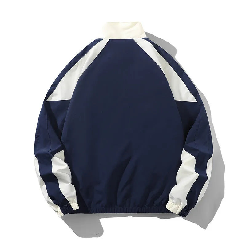 Men's casual jacket with contrast stitching design in black colour showing side pockets and regular sleeve construction