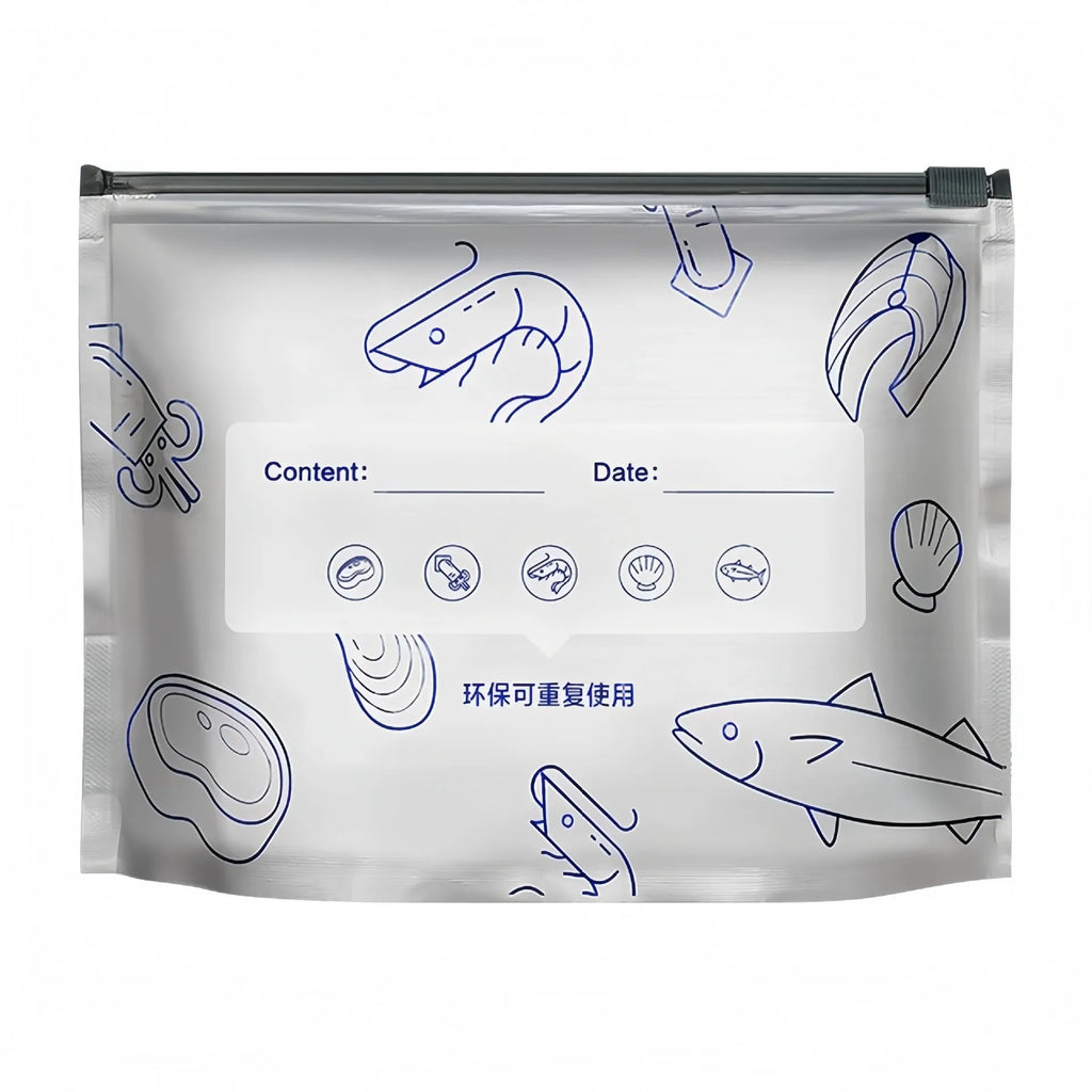 Aluminium foil fresh-keeping bags in three sizes with resealable closure for food storage