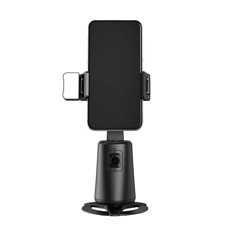 Black desktop phone holder with face tracking technology and ribbon LED lighting