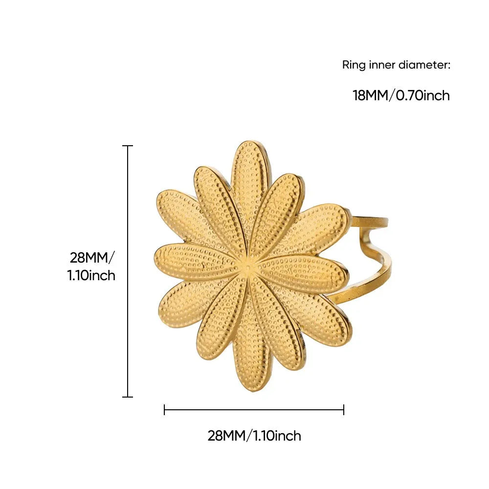 Stainless steel open mouth hollow flower ring for women in gold finish