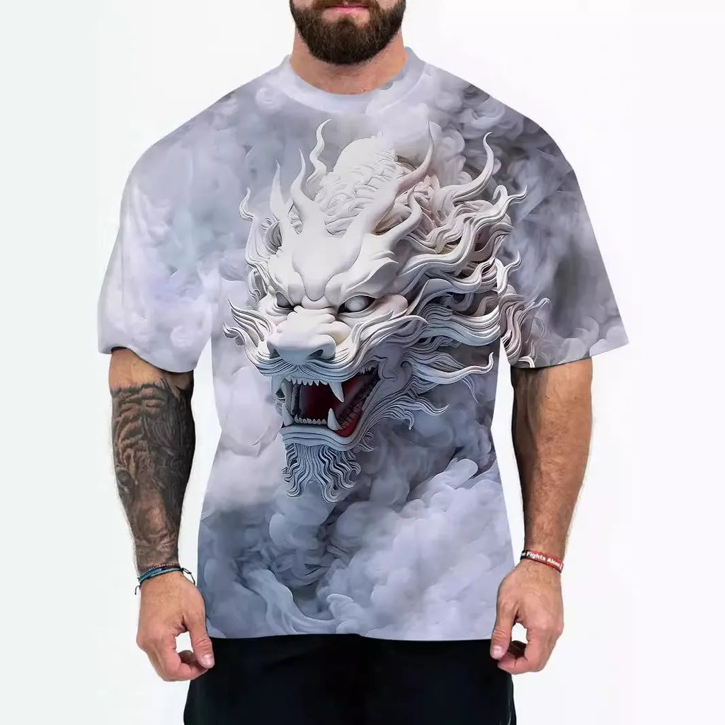 Men's loose fit graphic t-shirt in coloured letters or eagle head design on grey background