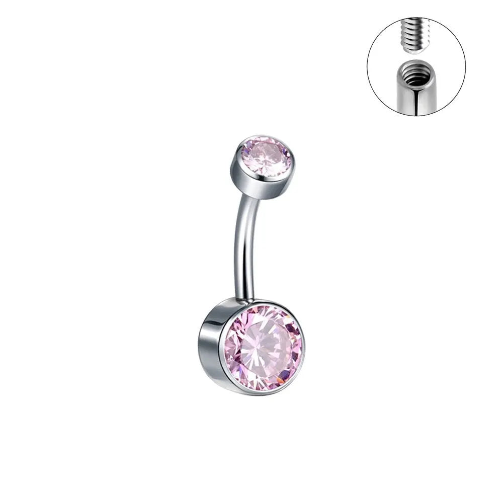Titanium alloy double-headed navel stud with internal thread in various colours and sizes.