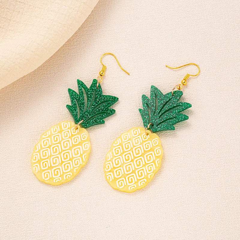 Acrylic drop earrings with a summer coconut artocarpus design on an alloy hook.