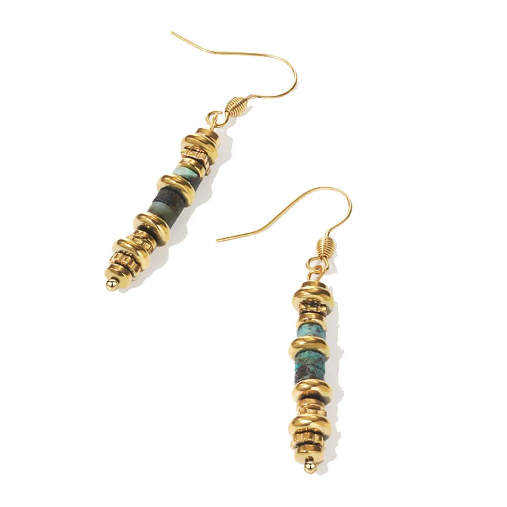 Geometric dangle earrings with gold plating and retro design