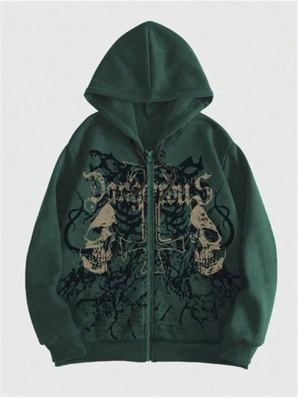 Men's black hoodie with a raised skull hot stamp print on the chest.