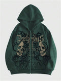 Men's black hoodie with a raised skull hot stamp print on the chest.