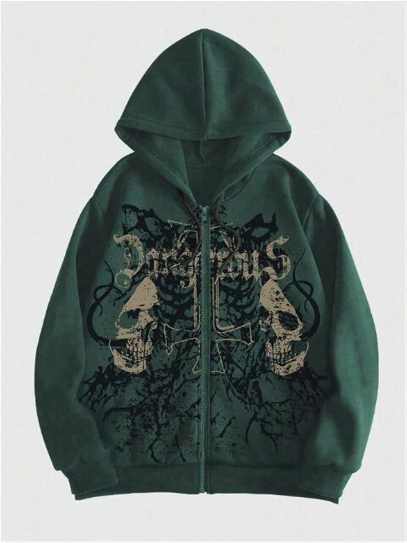 Men's black hoodie with a raised skull hot stamp print on the chest.