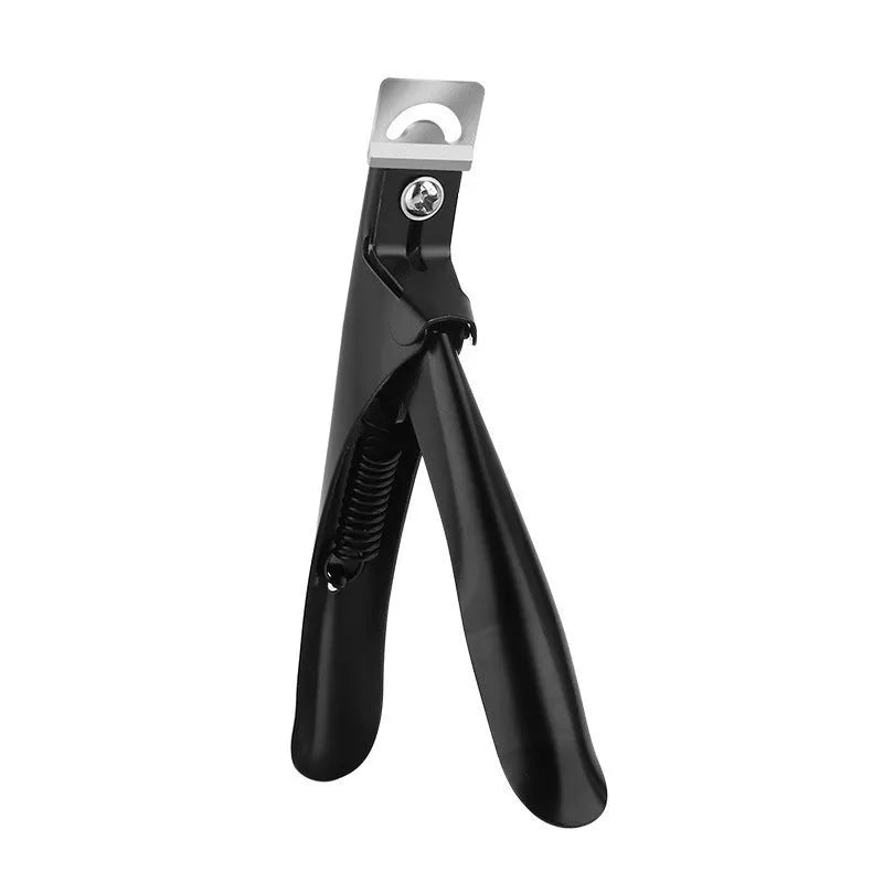 Stainless steel nail art scissors showing French U-shaped blades and available colour options.