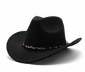 Brown leather velvet Western cowboy hat with a curved edge and conical crown.