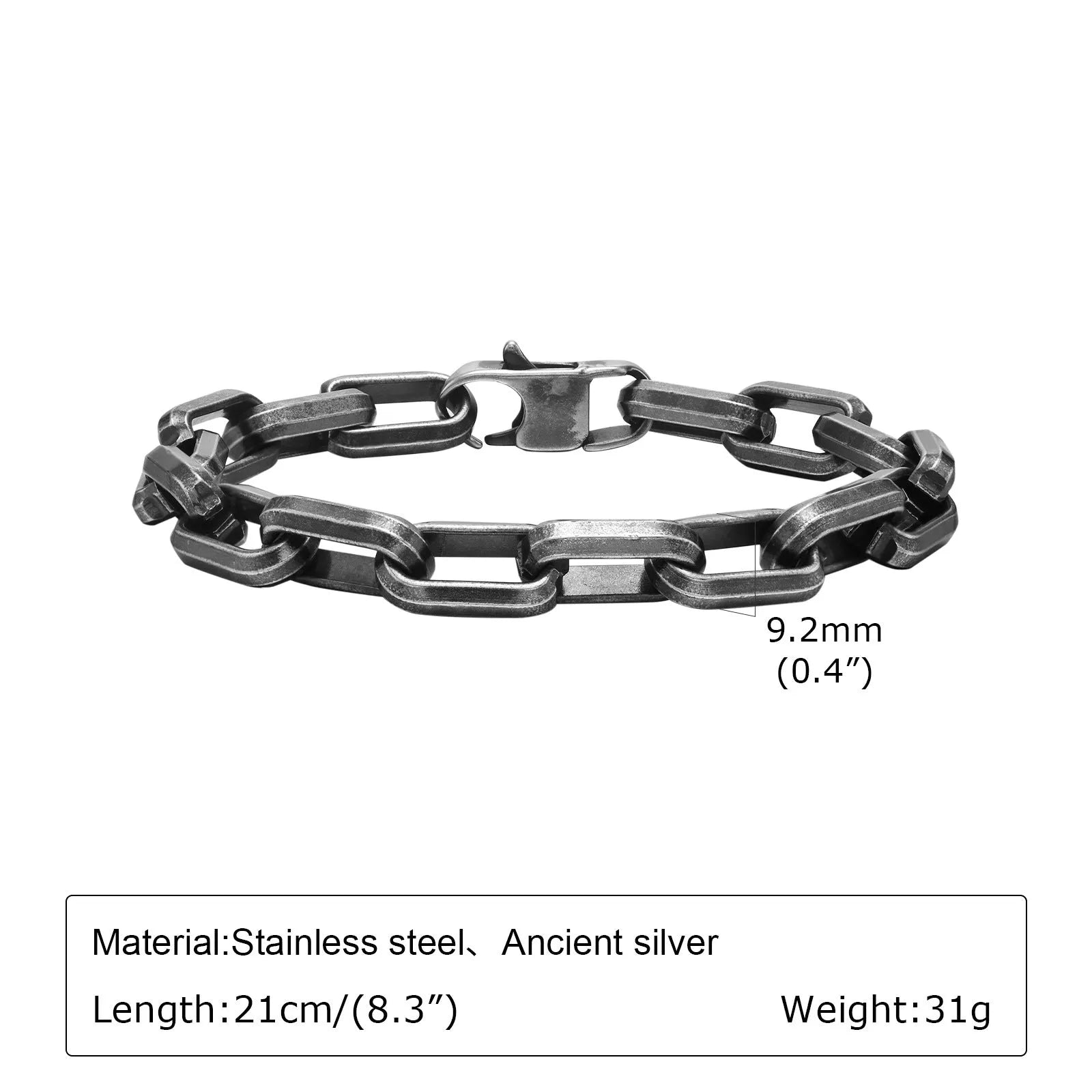Men's stainless steel square chain bracelet in electroplated steel colour