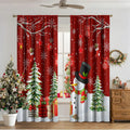 Pair of 3D digital printed Christmas curtains with a festive pattern on a window.