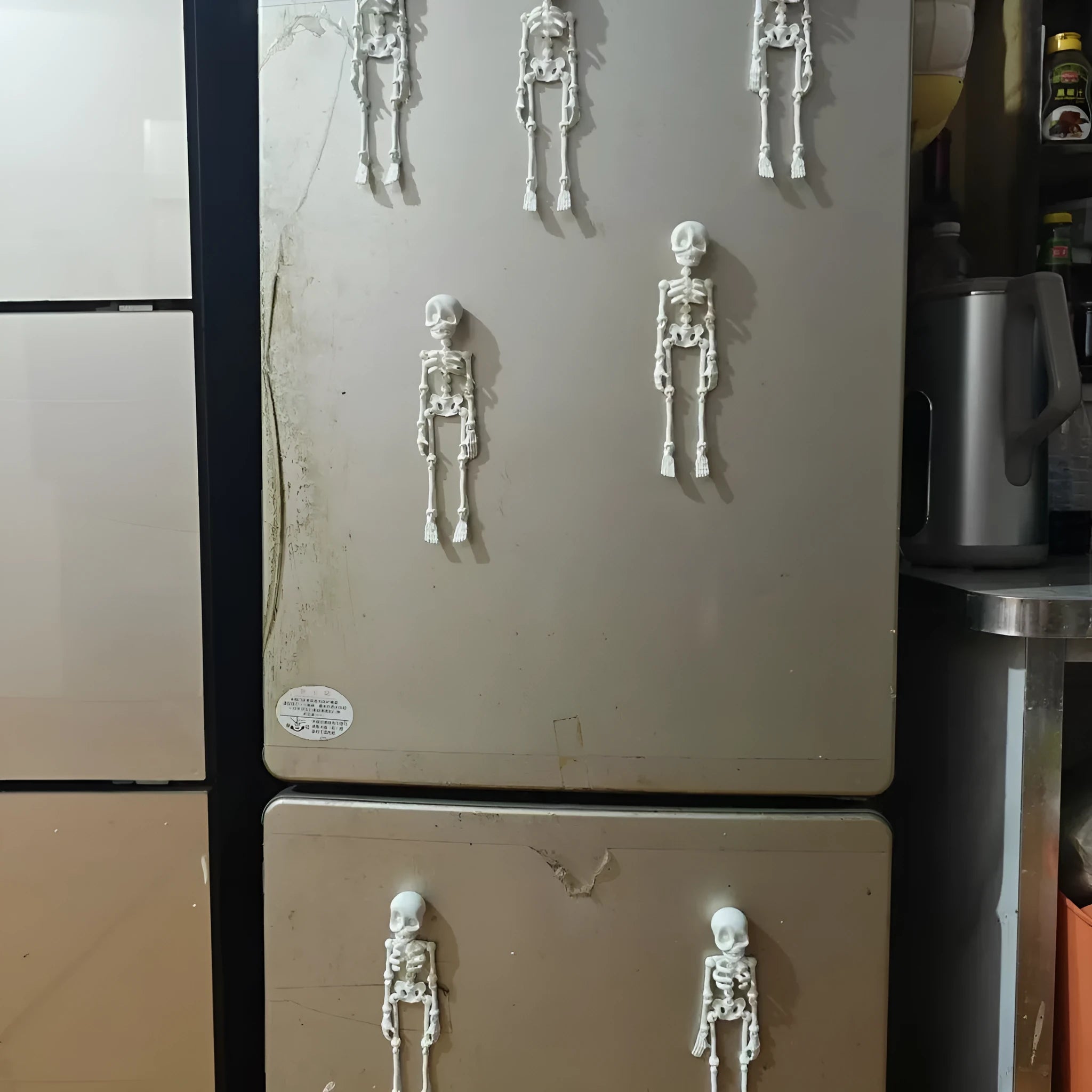 3D printed white skull refrigerator magnet with detailed model, 18cm high Halloween decoration