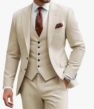 Men's slim fit three-piece suit in chemical fibre blend fabric for business wedding occasions