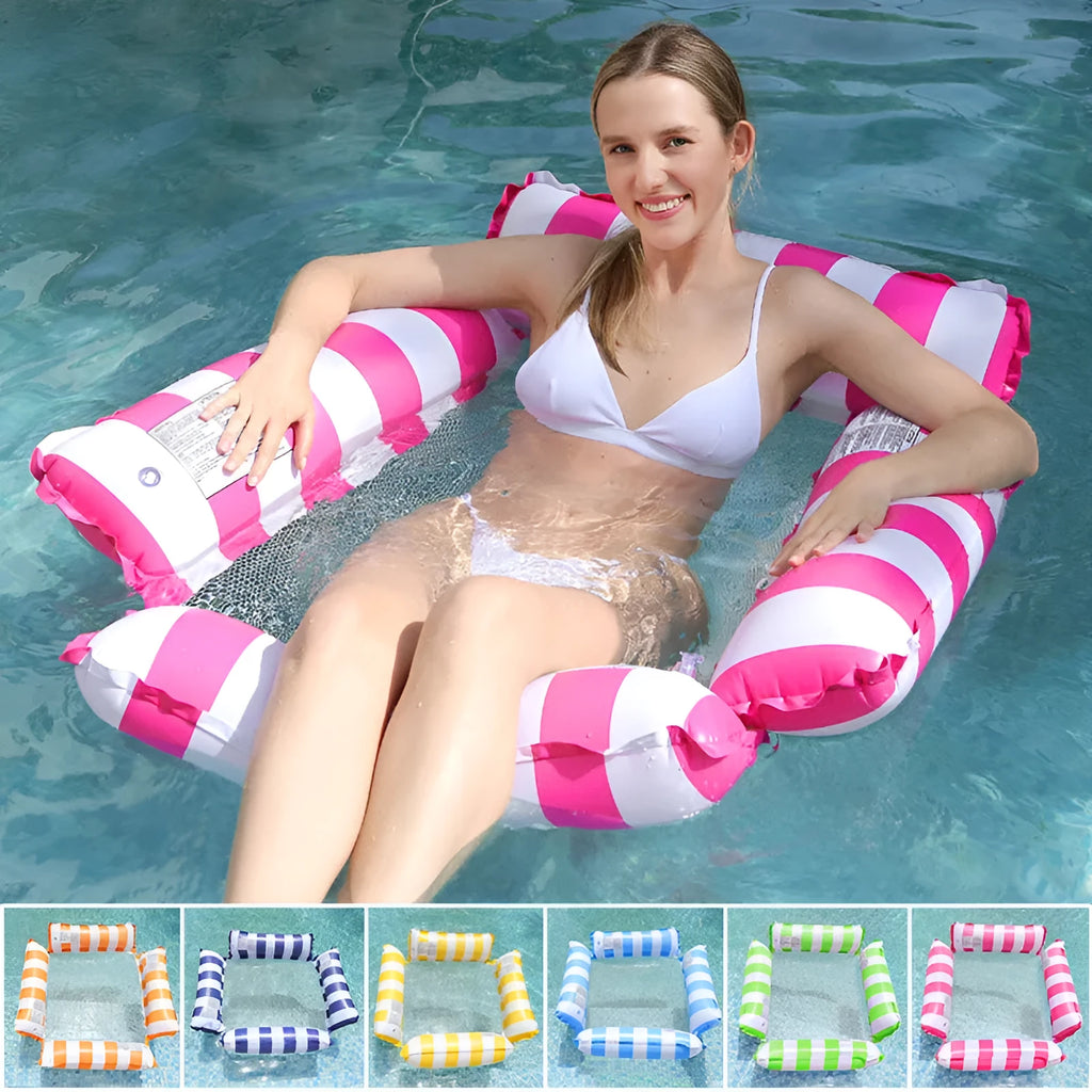 Inflatable four-tube striped floating bed deck chair on water