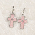 Women's alloy earrings with cross crystal design in antique silver, white, and bright black cat colour options