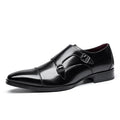 Men's black leather business shoes with square toe and rubber soles in British gentleman style