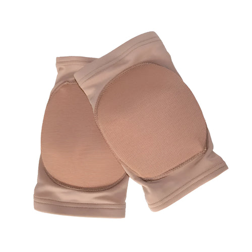 A pair of ballet dance knee pads for yoga exercise, shown in skin colour and black colour options.