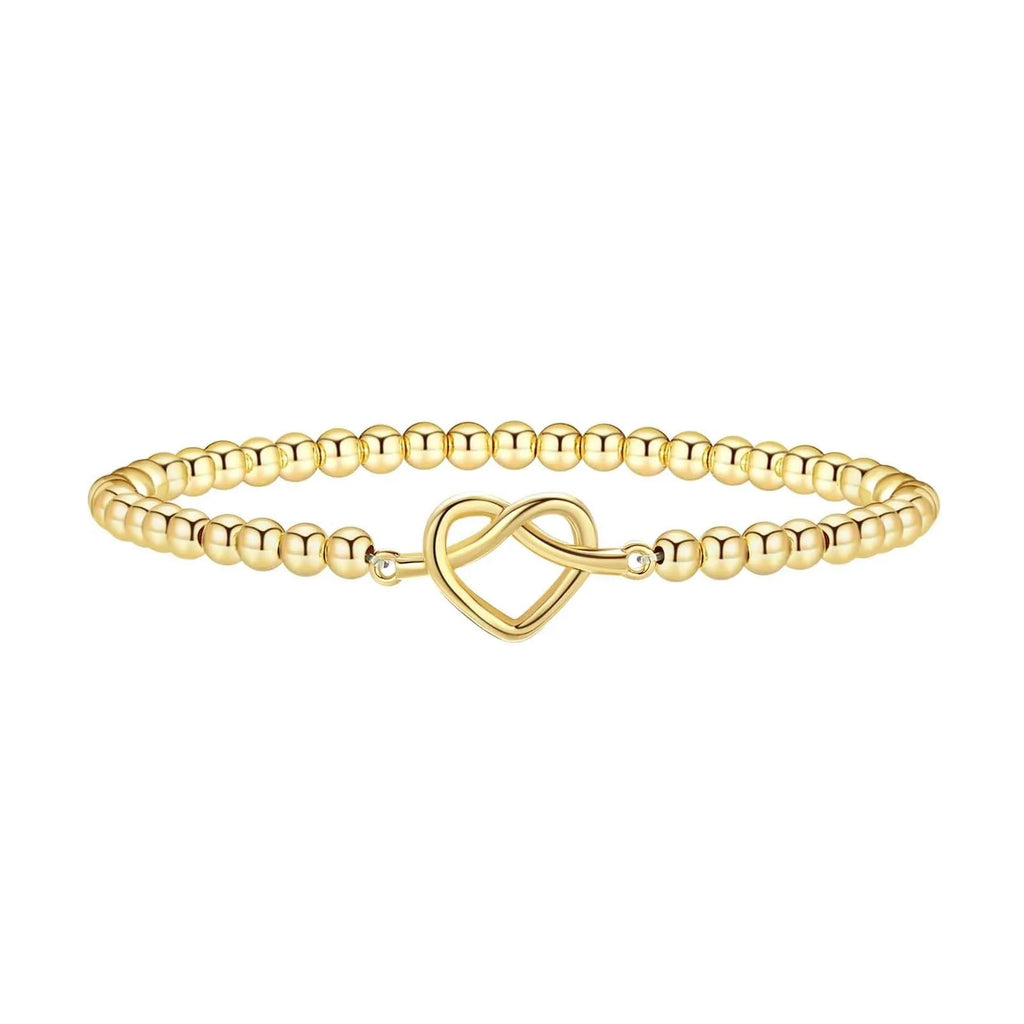 Adjustable stainless steel beaded bracelet showing geometric round design on wrist