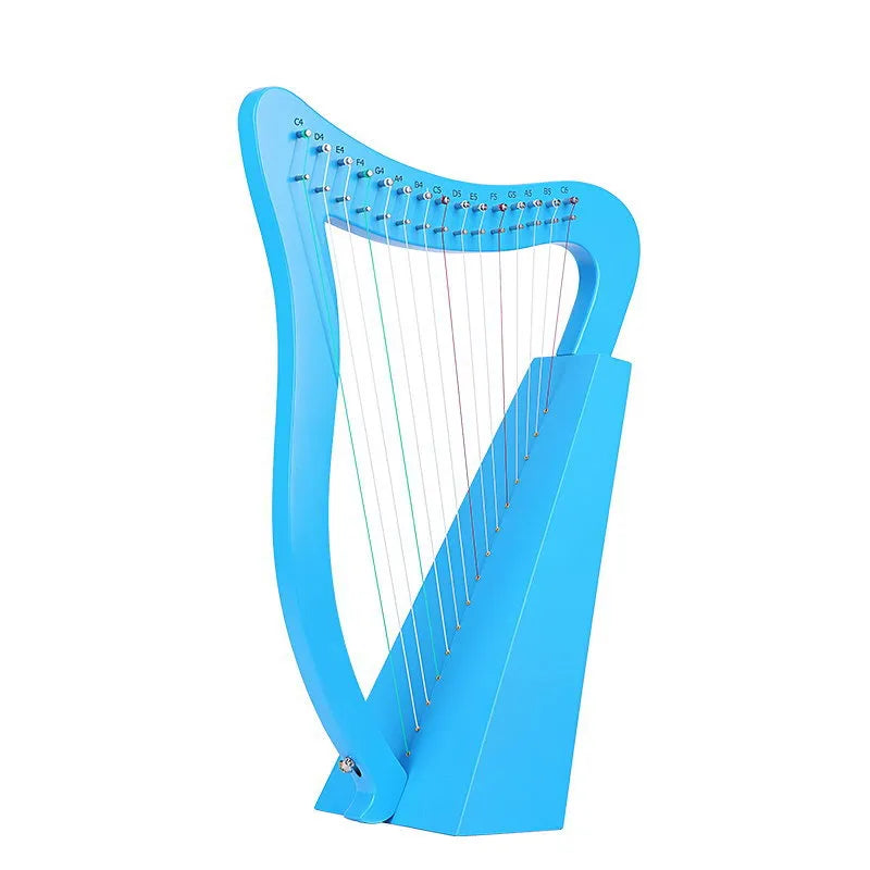 Wooden lyre harp with 10, 15, 16, or 19 strings in natural log, pink, sky blue, or moon design