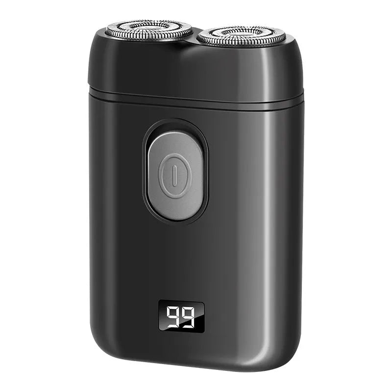 Rechargeable electric shaver in black colour with floating cutter head and LED display