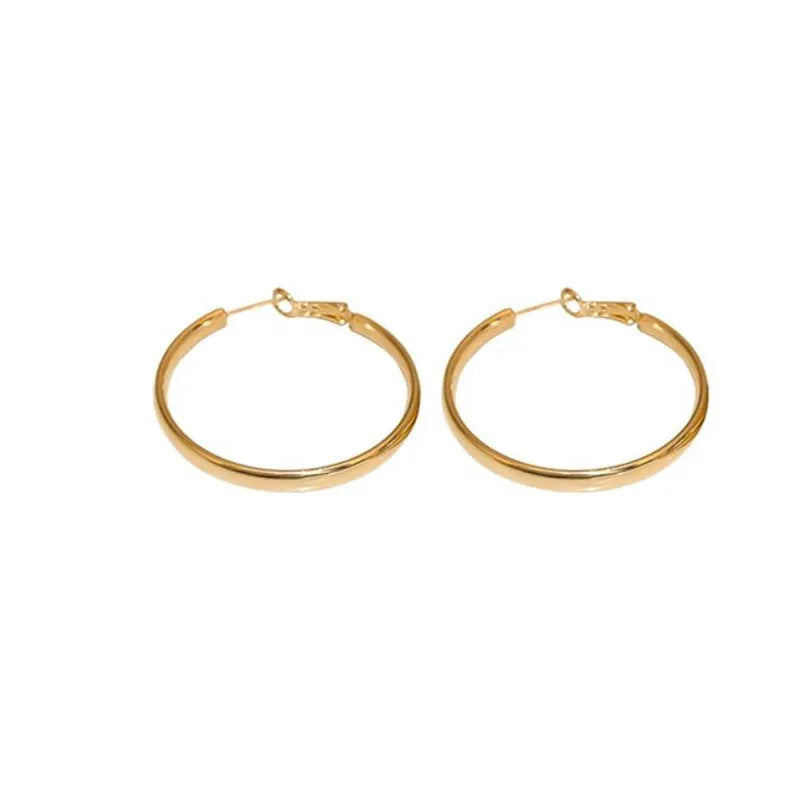 Gold and silver metal circle hoop earrings with 40mm diameter measurement