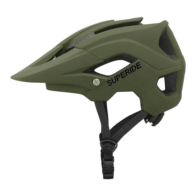 Ultra-light breathable mountain bike helmet with PC shell, camouflage colour, side view