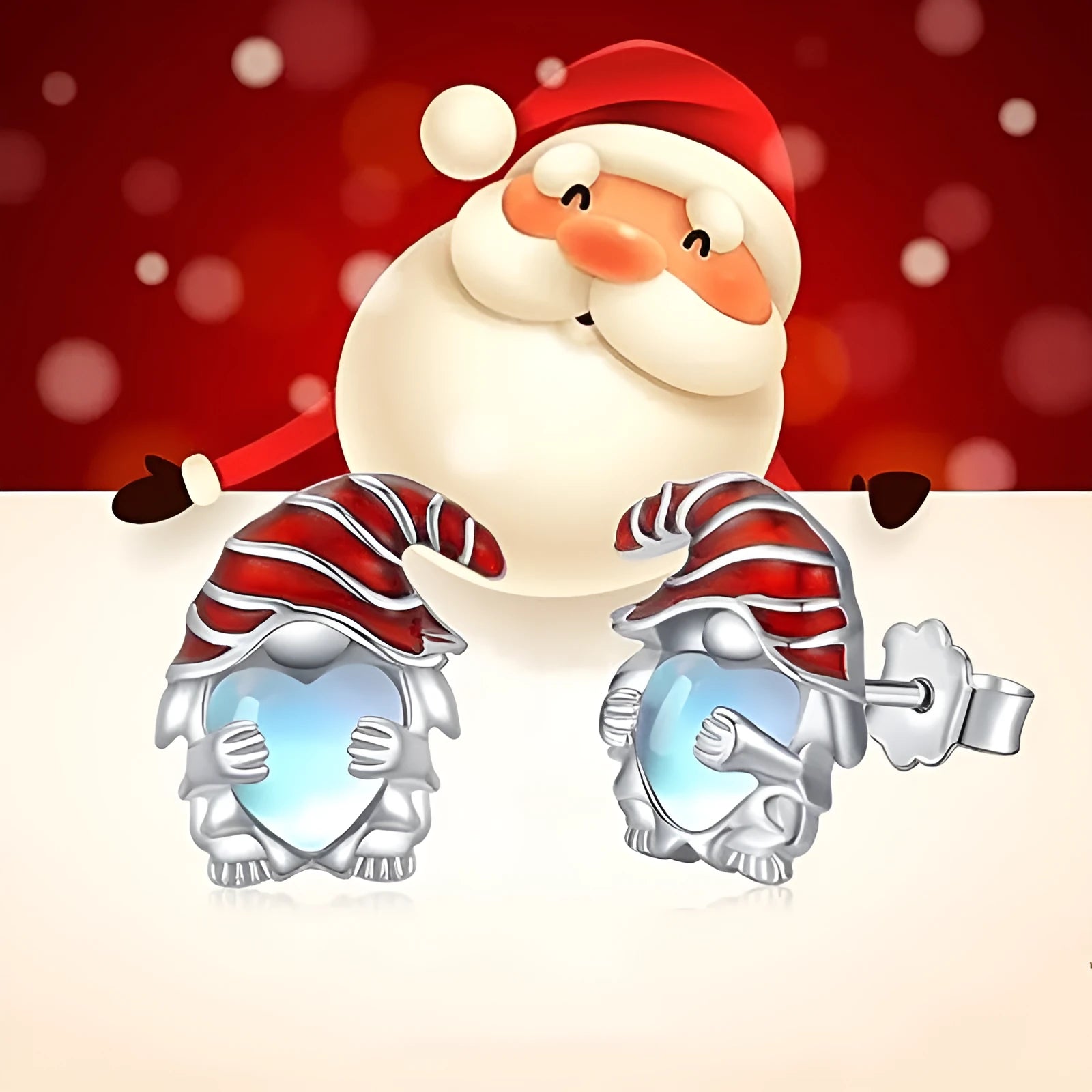 Women's cute Santa Claus heart-shaped earrings in electroplated white gold colour