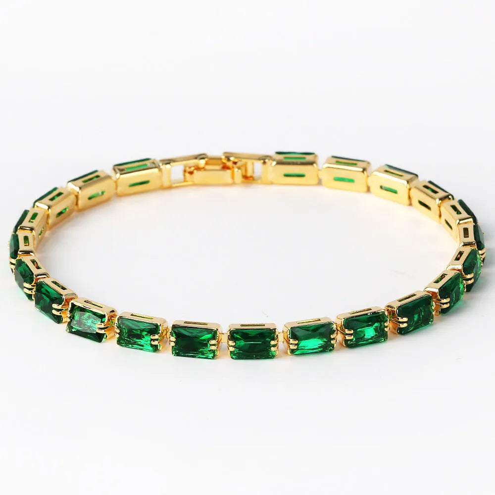Women's zircon bracelet with electroplated alloy in golden or platinum finish with coloured zircon stones