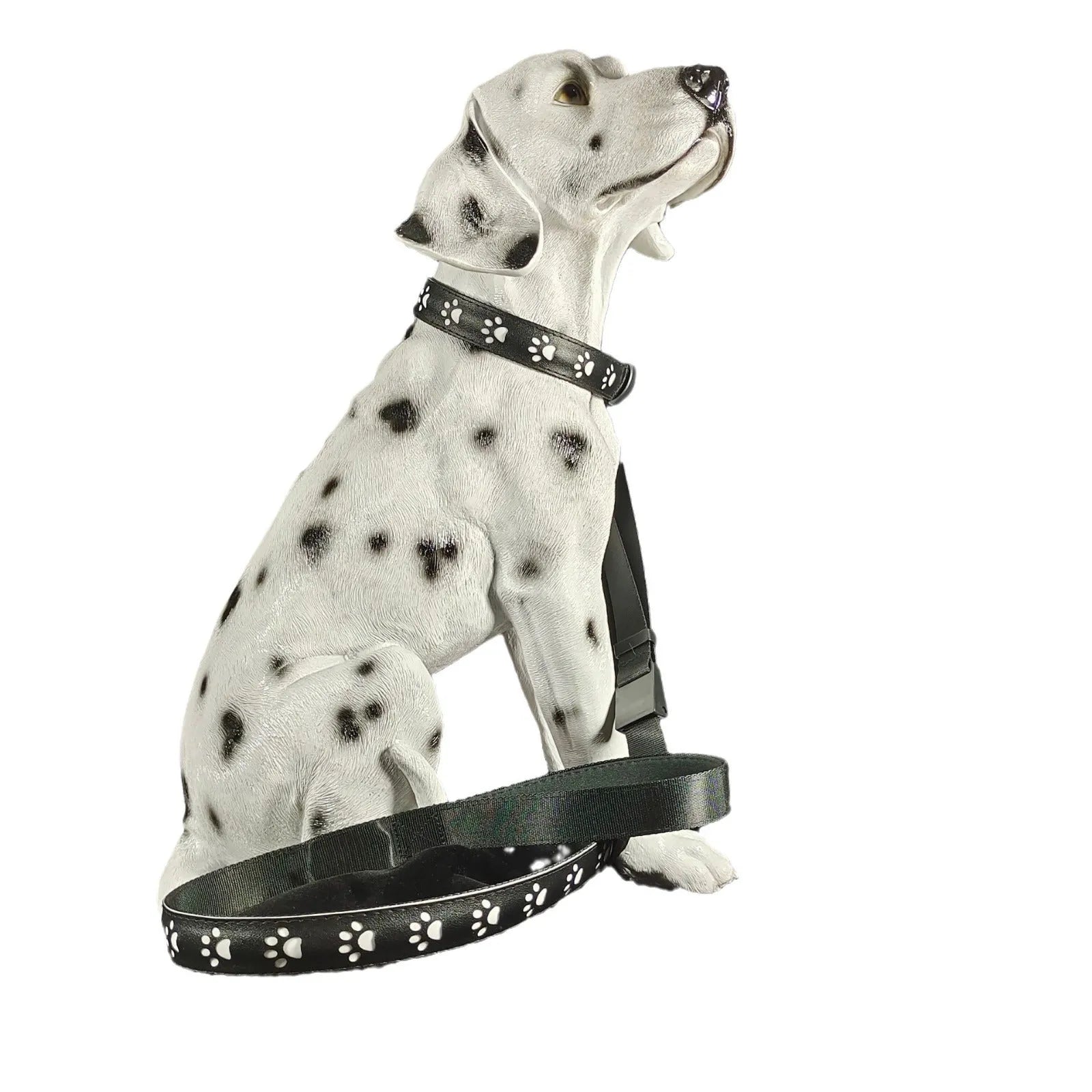 LED luminous dog collar with paw print pattern showing seven colour lights, adjustable strap.