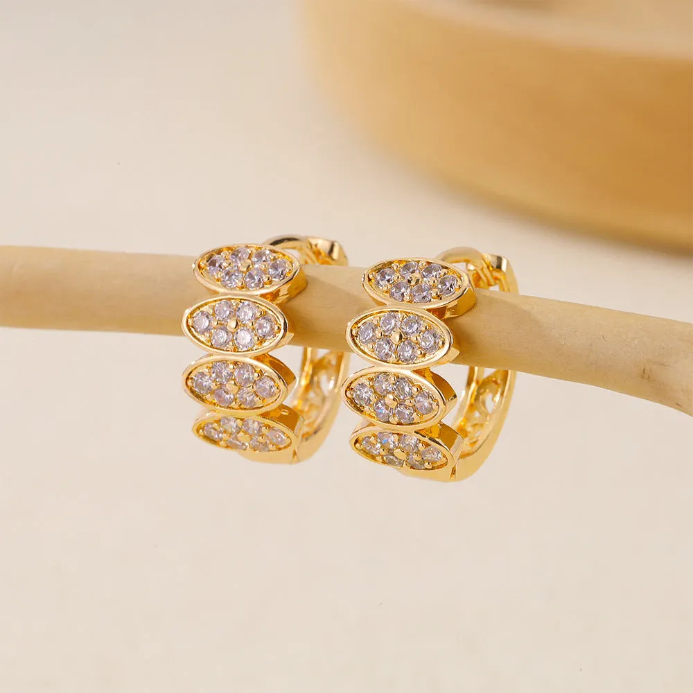 Women's copper earrings with zircon mosaic stones in EH412018 colour showing ins style design