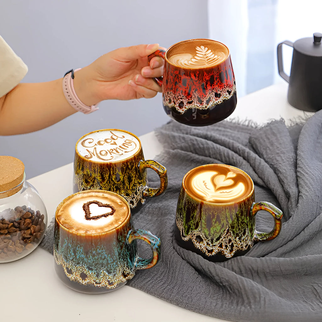 Large-capacity ceramic coffee mug with mild luxury retro style and 8.5cm height