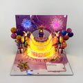 3D paper greeting card with a hand-folded cake sculpture in Chinese ink style.
