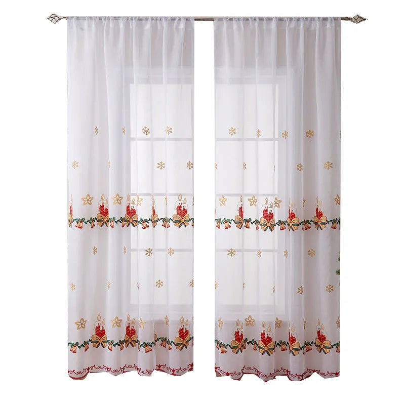American Christmas curtain with embroidered snowflake design in semi-sunshade fabric