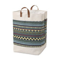 Fabric storage box with lid measuring 35x35x55 cm in a colourful bear pattern for quilt and bedding organisation.