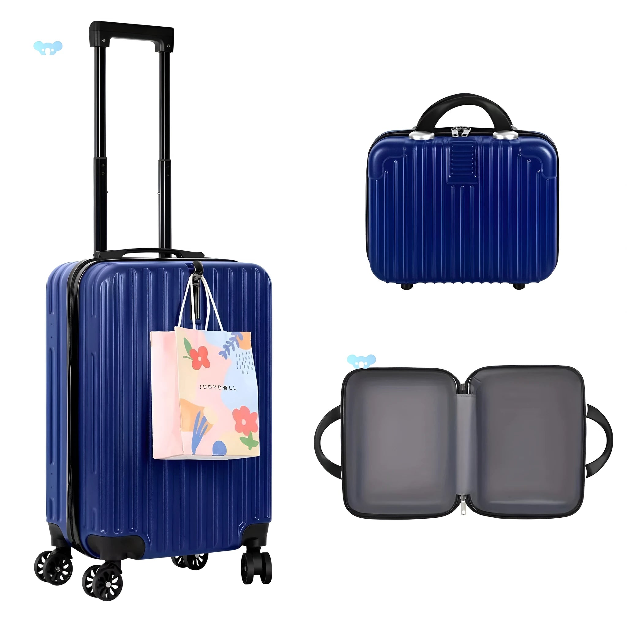 Aluminium alloy luggage and mini box travel set with two trunks and a towel for suitcase suit packing.