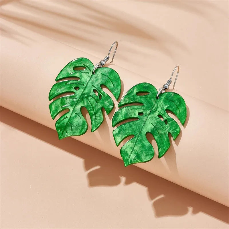 Acrylic drop earrings with a summer coconut artocarpus design on an alloy hook.