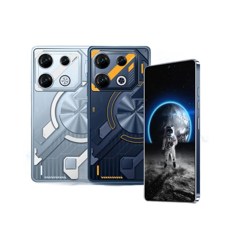 GT10 Pro Android smartphone in Blue and Silver colours with straight plate design showing front display