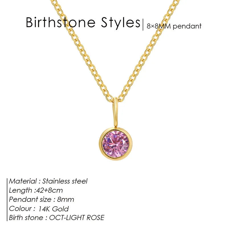 Entry Lux Colorful Rhinestone Pendant stainless steel U-shaped necklace with golden finish and July rose red rhinestone