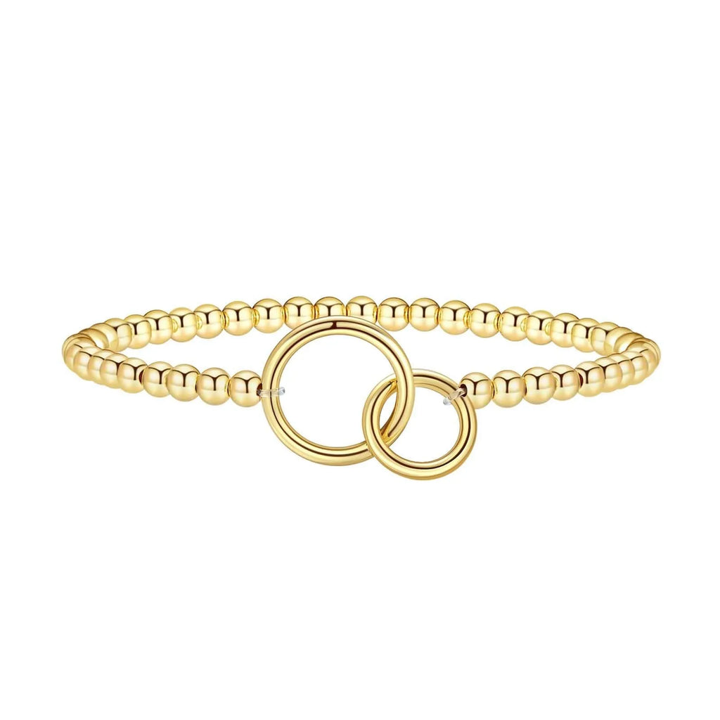 Women's stainless steel beaded bracelet with adjustable clasp in geometric design featuring round beads