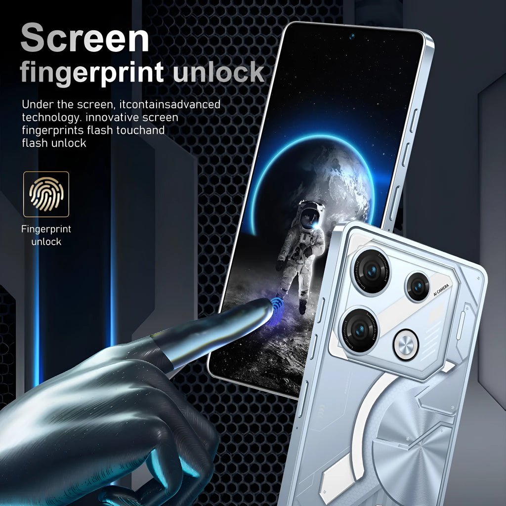 GT10 Pro Android smartphone in Blue and Silver colours with straight plate design showing front display