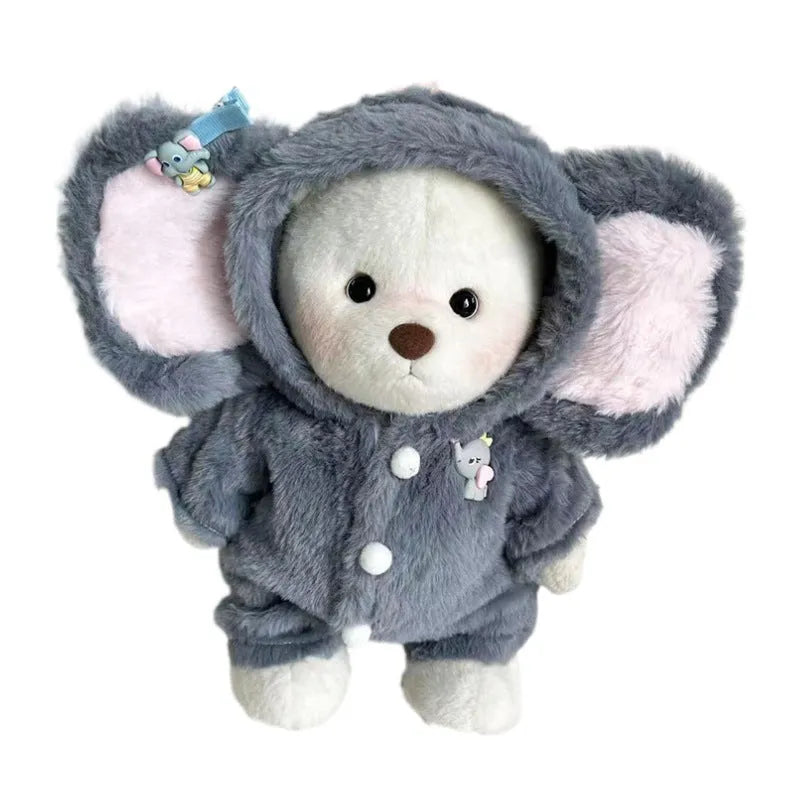 Grey elephant pattern one-piece jumpsuit for a 30cm tall plush teddy bear doll.