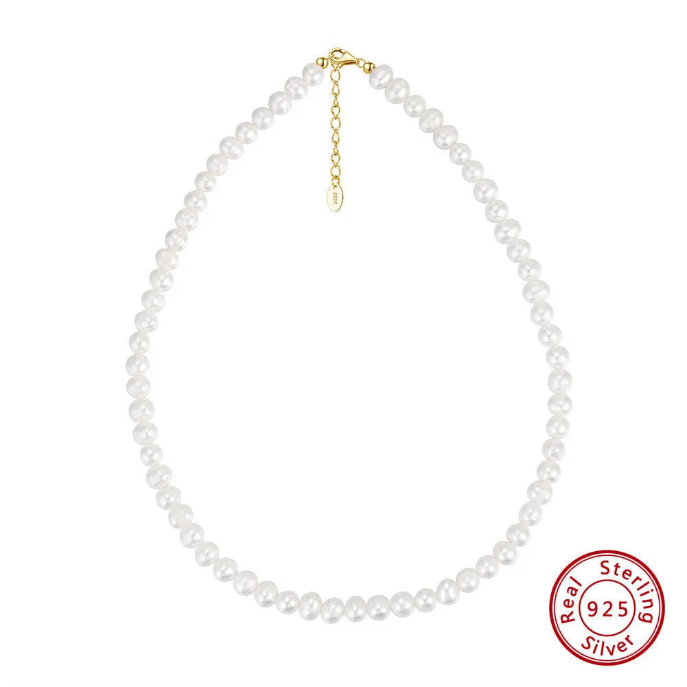 Women's adjustable silver necklace with natural freshwater pearls