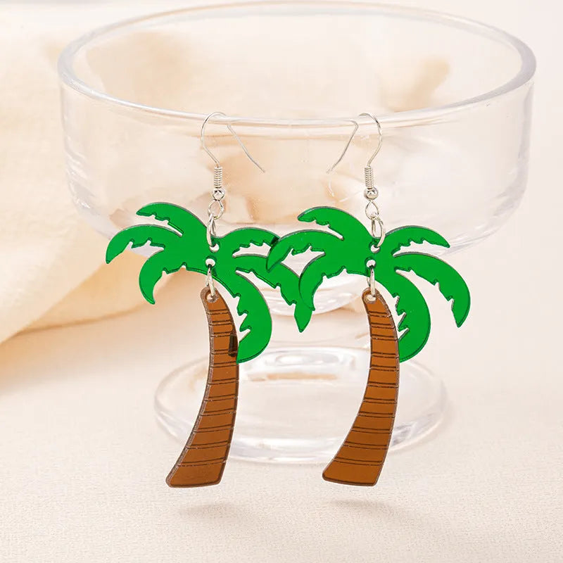 Acrylic drop earrings with a summer coconut artocarpus design on an alloy hook.
