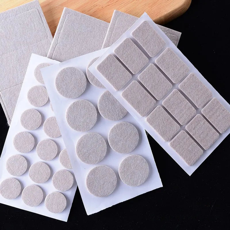 Beige plastic furniture leg stoppers in square and round shapes showing five size options